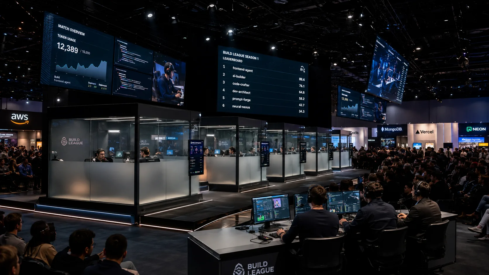 Production view with leaderboard screens